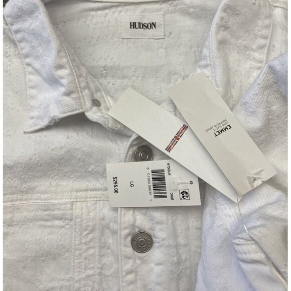 Hudson Denim Jacket size L Women Emmet Long Sleeve Boyfriend White Distressed - Picture 5 of 8